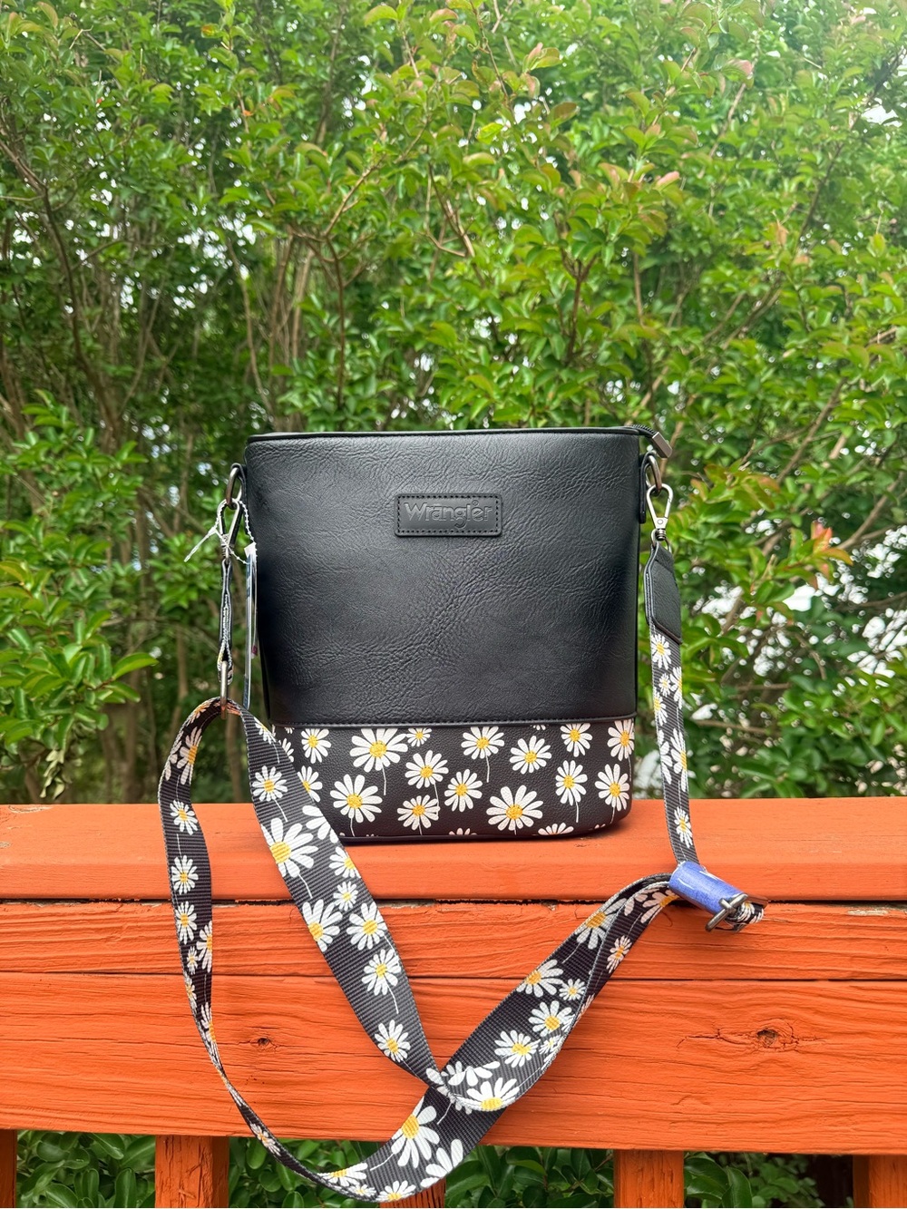 Wrangler Black Crossbody with Daisy-Print Accent